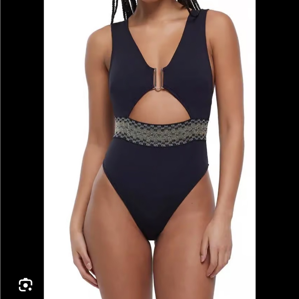River Island elastic detail halterneck swimsuit in black